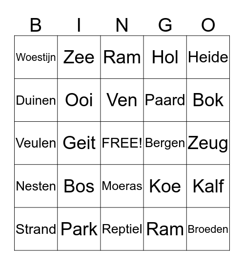 natuur Bingo Card