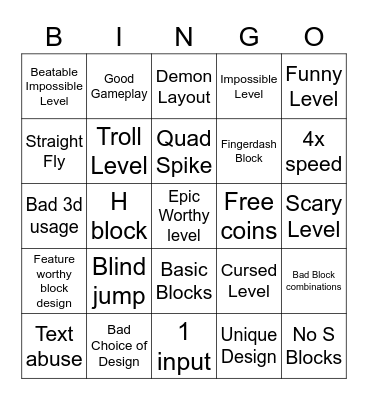 Recent Tab Bingo (Geometry Dash) Bingo Card