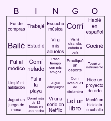¿Qué hiciste durante las vacaciones? Bingo Card