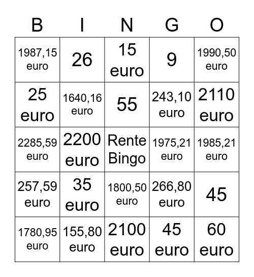 Rente Bingo! Bingo Card