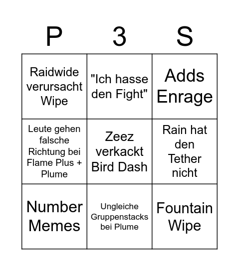 P3S PF Adventures Bingo Card