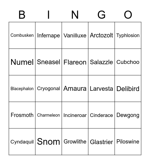 Jess's Bingo Card (Round 1) Bingo Card