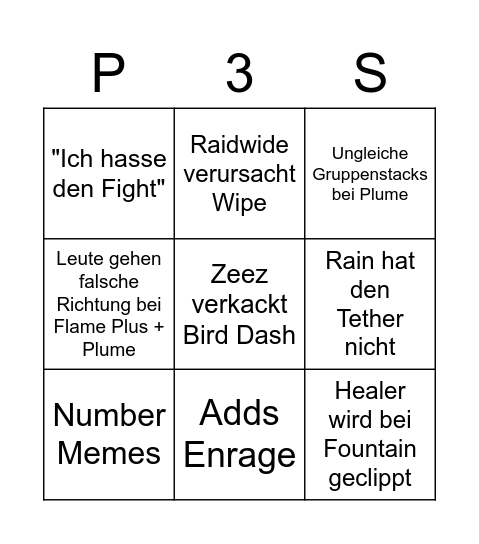 P3S PF Adventures Bingo Card