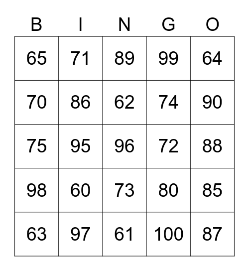 Bingo 60-100 I Bingo Card