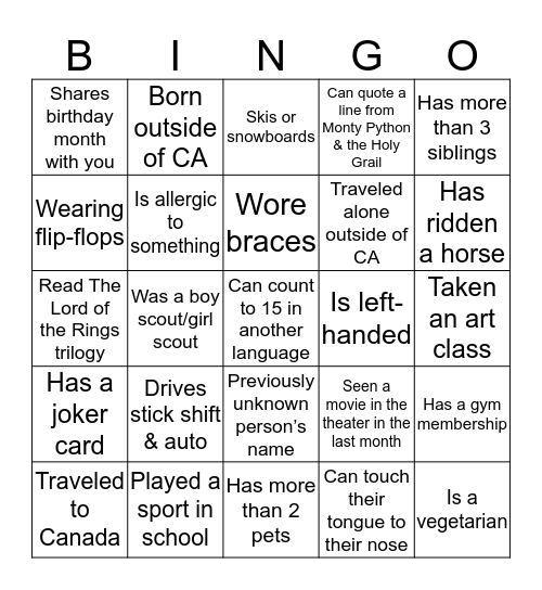 ICE BREAKER BINGO Card