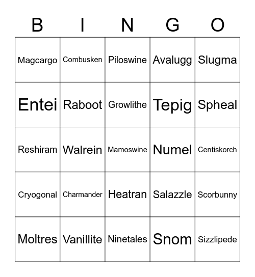 Xin's Bingo Card (Round 1) Bingo Card