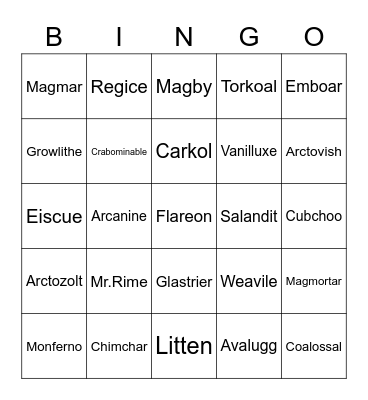 Pete Round 1 (Fire and Ice) Bingo Card