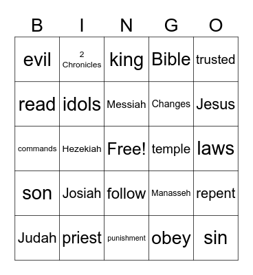 Bible Story Bingo - Hezekiah and Josiah Bingo Card