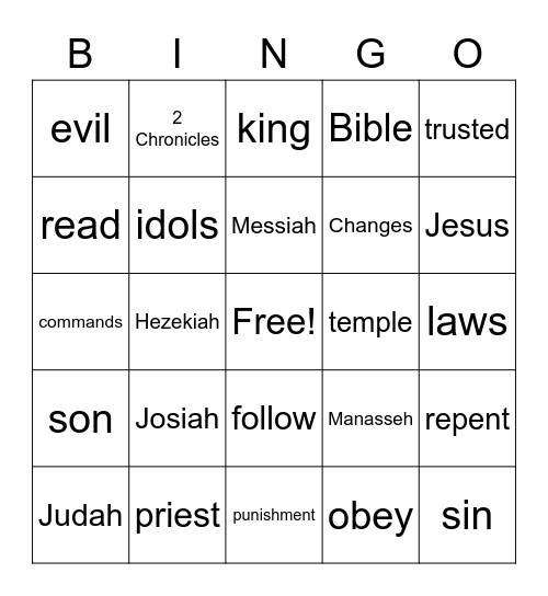 Bible Story Bingo - Hezekiah and Josiah Bingo Card