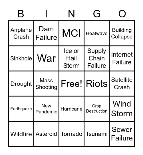 2022 Disaster Bingo Card