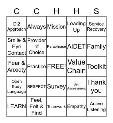 The Patient Experience Improvement Initiative Bingo Card