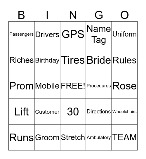 R & R Bingo Card