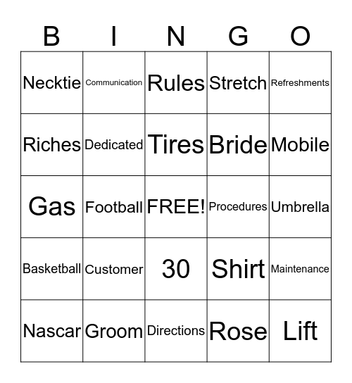 R & R Bingo Card