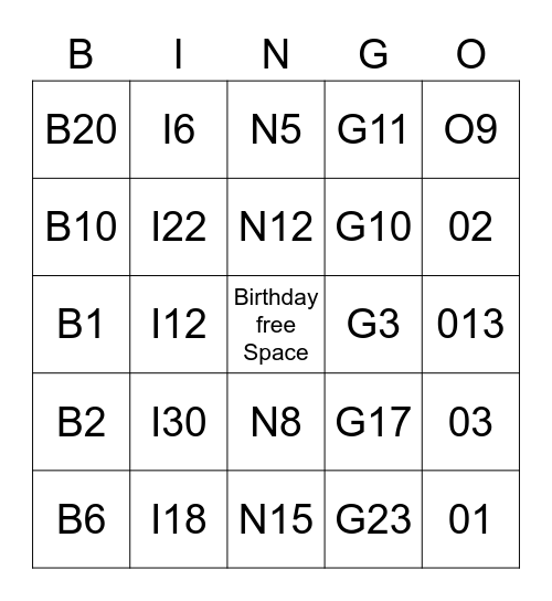 BIRTHDAY BINGO Card