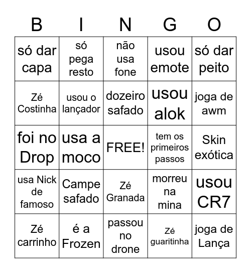 ALEATÓRIOS DO FREE FIRE Bingo Card