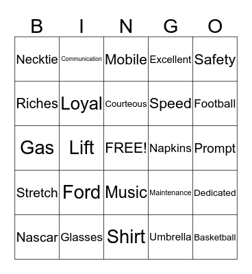 R & R Bingo Card