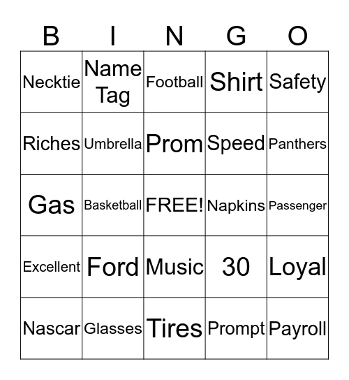 R & R Bingo Card