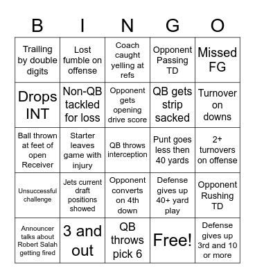 Bad football bingo Card
