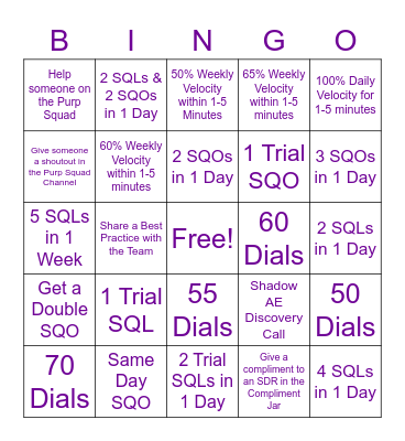 Purp Squad - January SPIFF Bingo Card