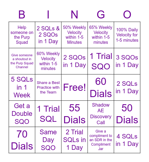 Purp Squad - January SPIFF Bingo Card