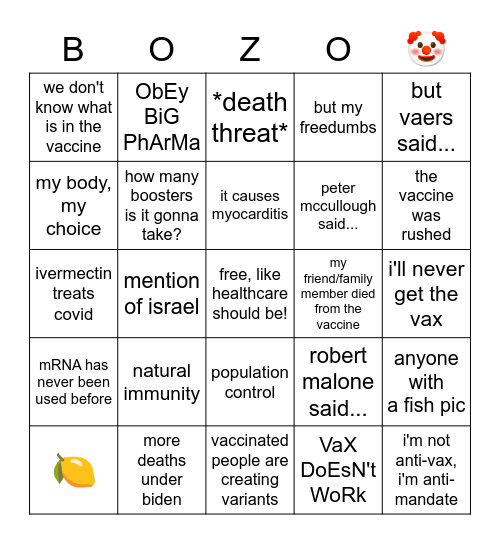 anti-vax bingo Card