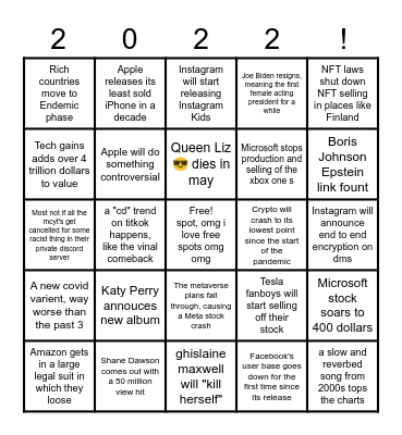 My predictions for: Bingo Card