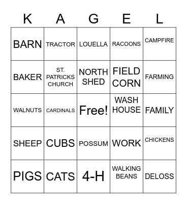 KAGEL BINGO Card