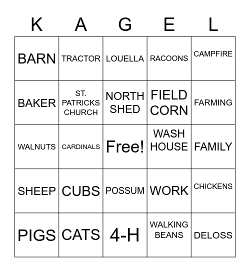 KAGEL BINGO Card