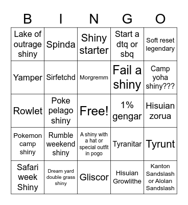 Shiny hunts 2022 Bingo Card