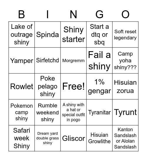 Shiny hunts 2022 Bingo Card