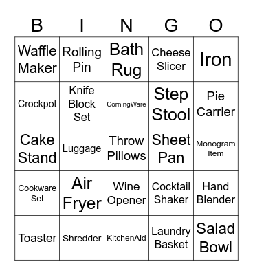 Bridal Shower Bingo Card