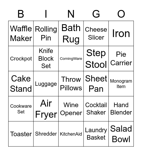 Bridal Shower Bingo Card