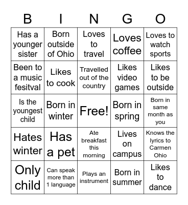 PHR2400 Bingo! Bingo Card