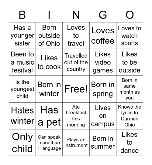 PHR2400 Bingo! Bingo Card