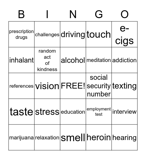 Counselor Bingo Card