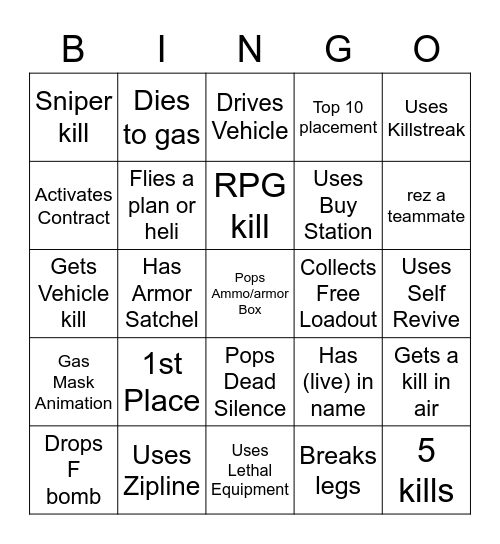 Warzone Bingo Solos Bingo Card