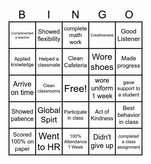 Global Studies Attendance Bingo Card