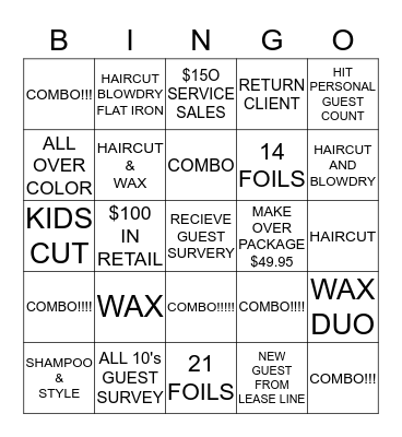 Stylist Bingo Card