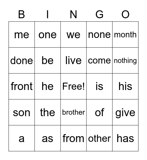 IMPORTANT Puzzle Words 1 Bingo Card