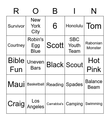 Robin Trivia Bingo Card