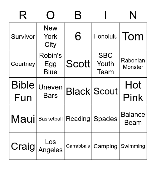 Robin Trivia Bingo Card