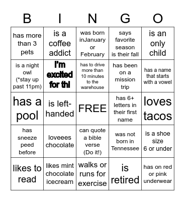 Find someone who… Bingo Card