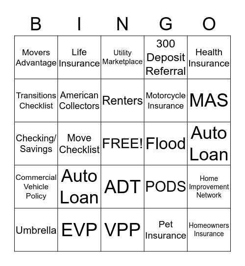 Referral Bingo Card