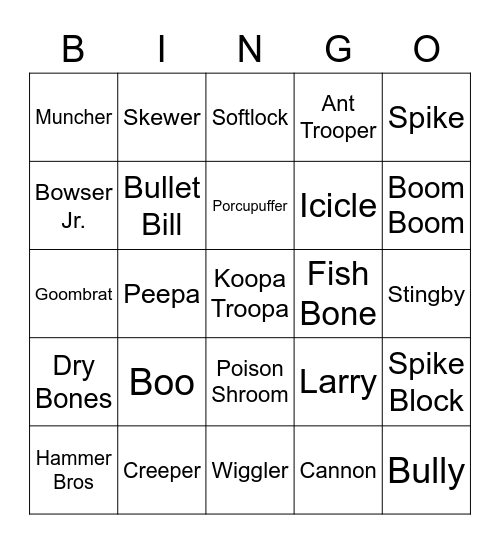 Many Ways to Die: SMM2 Bingo Card