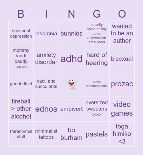 Casper’s Bingo Card