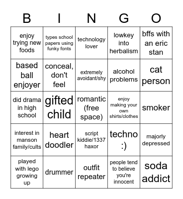 Dyl Stan Bingo Card