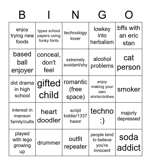 Dyl Stan Bingo Card