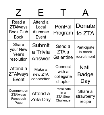 ZTAlways Bingo January-June 2022 Bingo Card