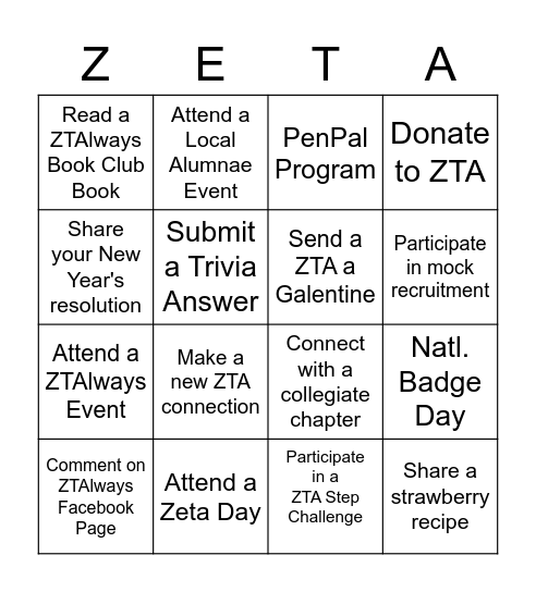 ZTAlways Bingo January-June 2022 Bingo Card