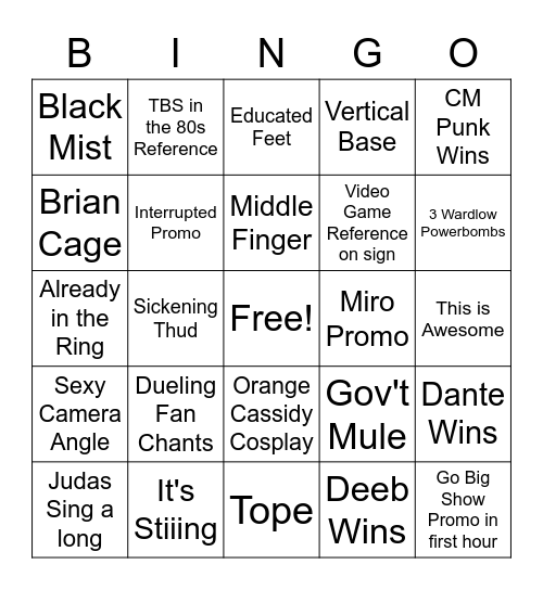 AEW Dynamite Jan 12 Bingo Card